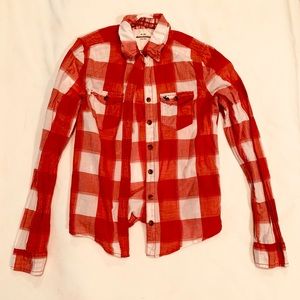 Abercrombie kids red and white plaid button up
